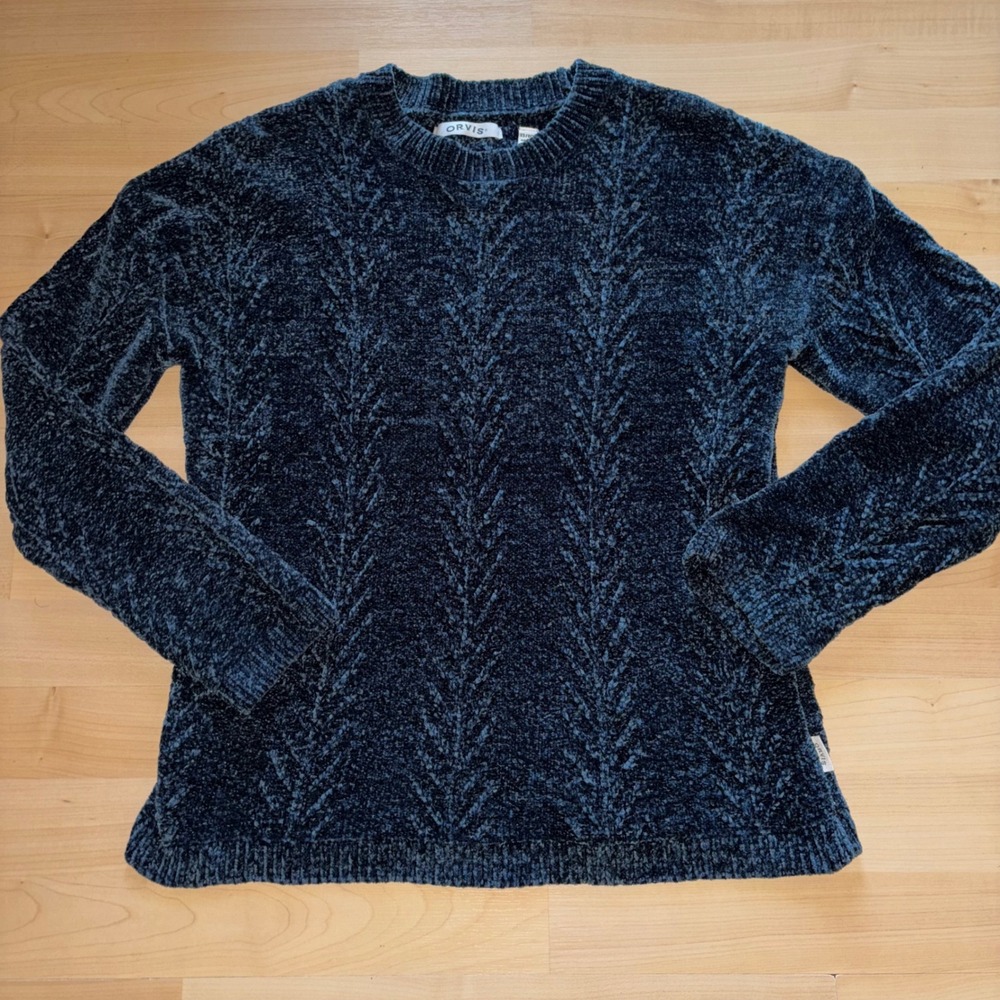 Orvis Chenille Navy Blue Crewneck Sweater Women's XS Soft Cozy Knit Pullover
751